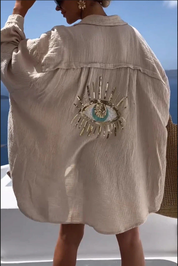 Embroidered Oversized Shirt Dress Side View