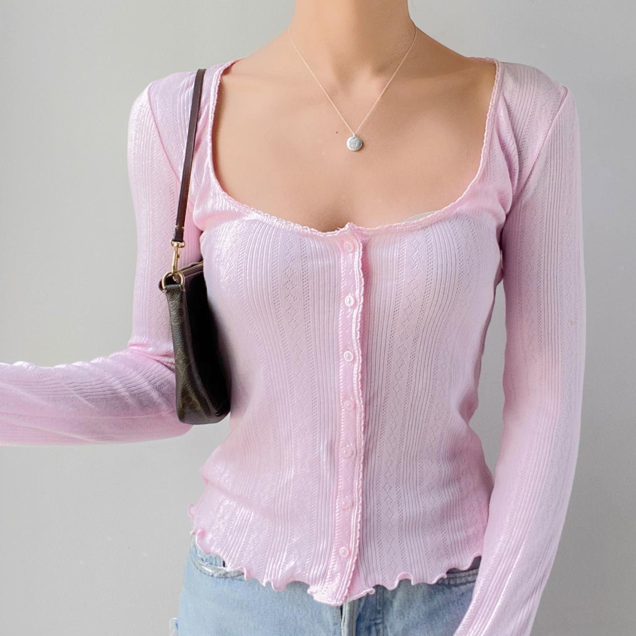 Romantic Button-Up Ribbed Cardigan - Side View