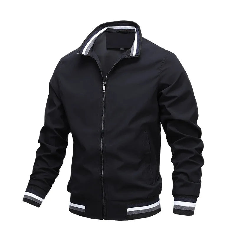 Striped Collar Bomber Jacket Back View