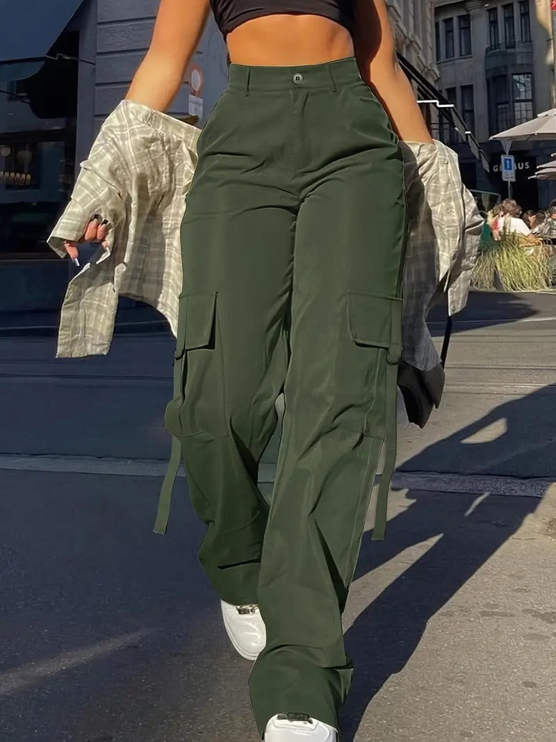 High-Waisted Cargo Pants Army Green