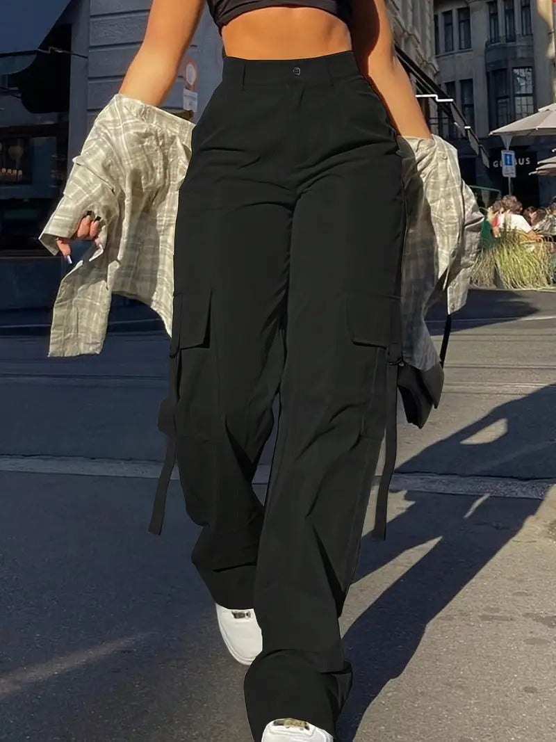 High-Waisted Cargo Pants Black