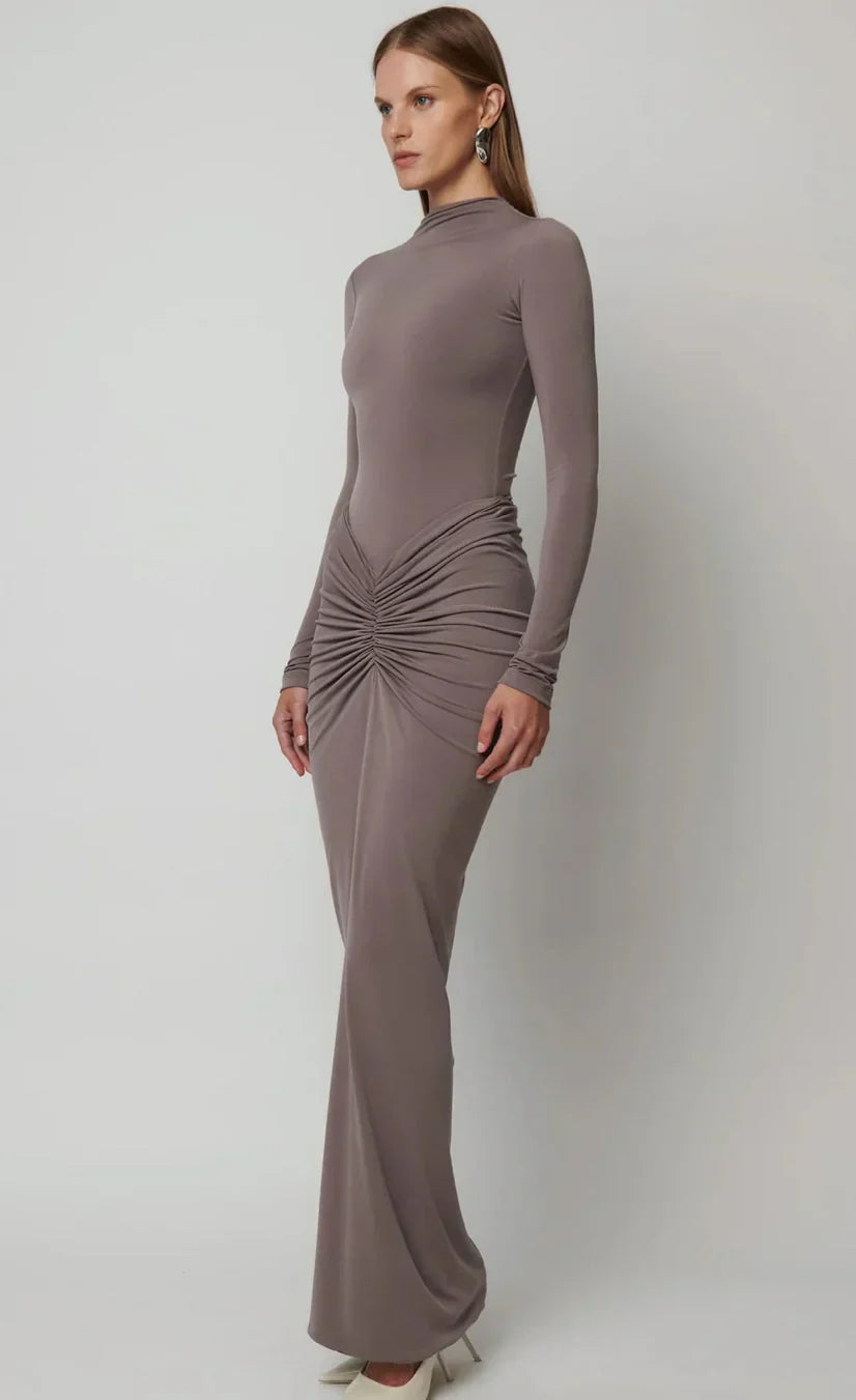 Ruched Turtleneck Maxi Dress