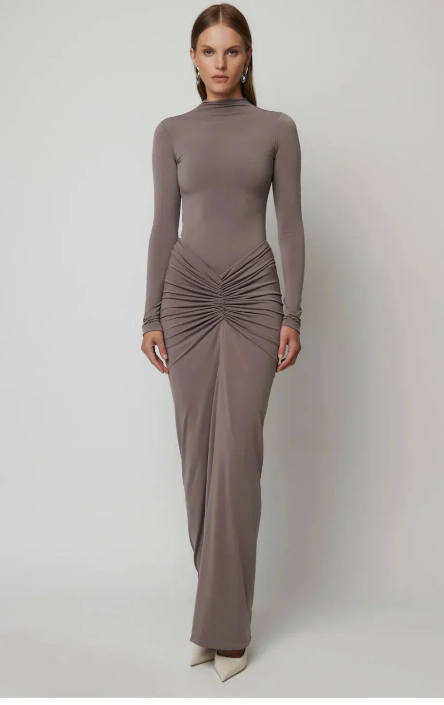 Ruched Turtleneck Maxi Dress - Back View