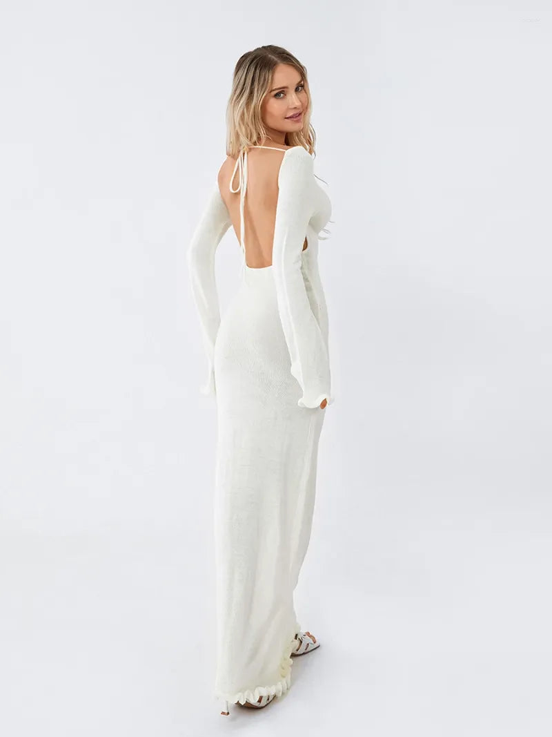 Ruffled Sleeve Maxi Dress - Back View
