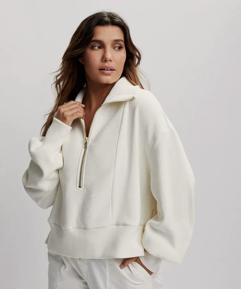 Quarter-Zip Ribbed Sweatshirt - Side View